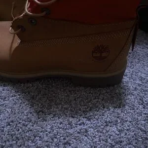 Timberland Tan and Red Combat Boots Lace-Up Design Red laced timberlands - Gem main image 2